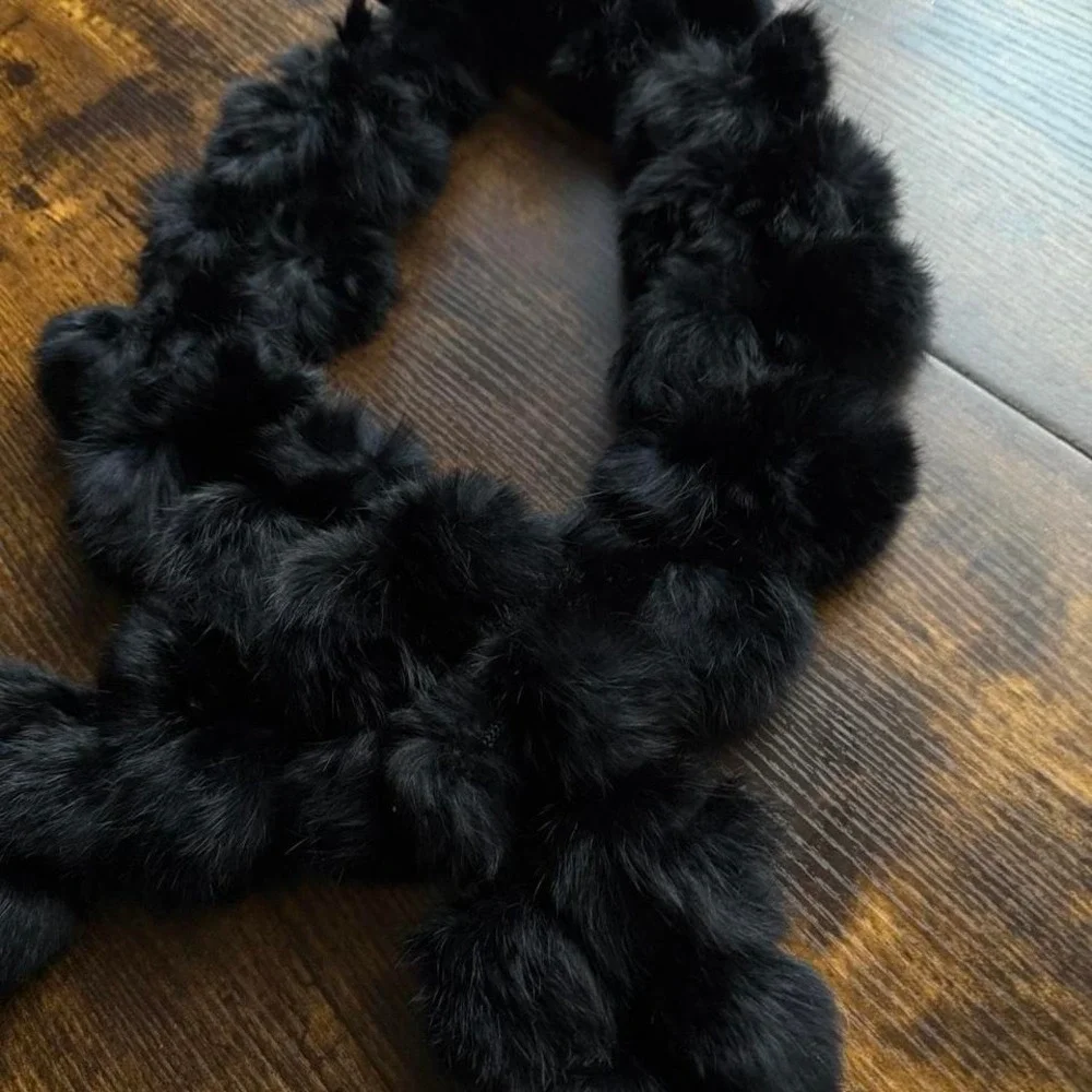 Carole Little Black Rabbit Fur Pom Pom Scarf 52